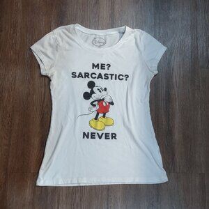Disney Mickey Mouse Me? Sarcastic? Never - Size L White Women's T-Shirt